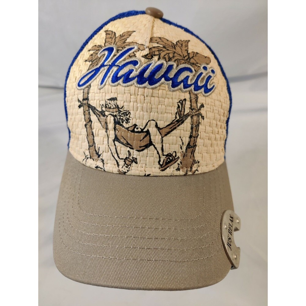 HAWAII JUS' RELAX hat BLUE MESH adjustable cap WICKER EMBROIDERED METAL